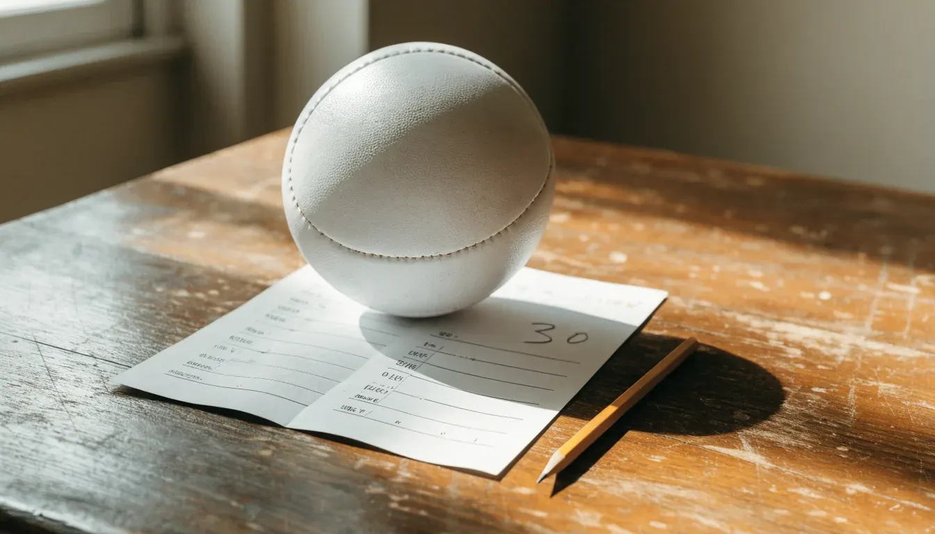 Un pallone da calcio appoggiato su una schedina bianca su un tavolo di legno, alla luce del giorno