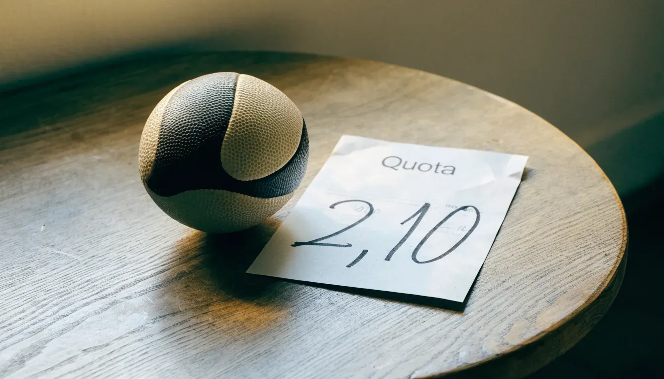 Un pallone da calcio appoggiato su una schedina bianca su un tavolo di legno, alla luce del giorno
