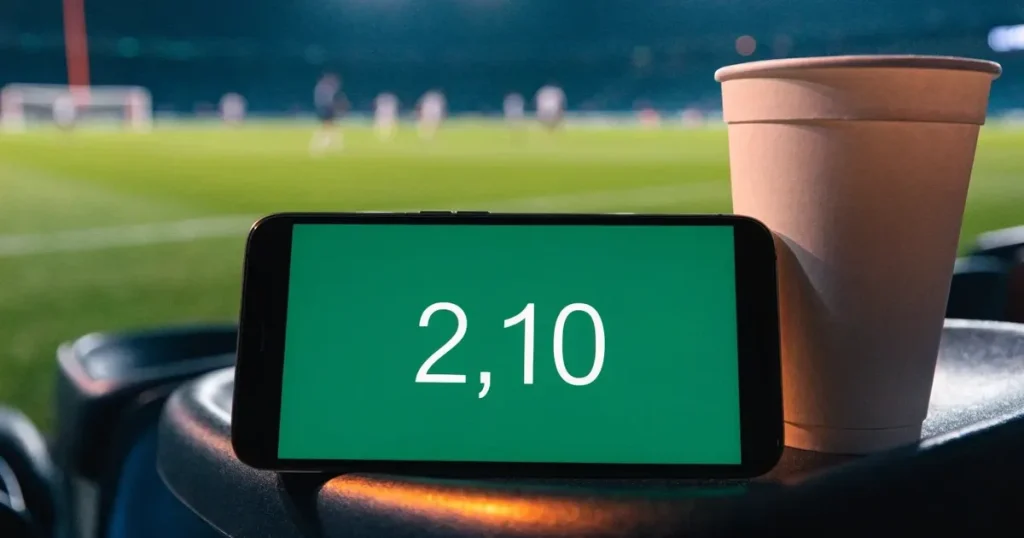 Un tabellone elettronico di uno stadio con il risultato a metà del secondo tempo, visto dalle tribune
