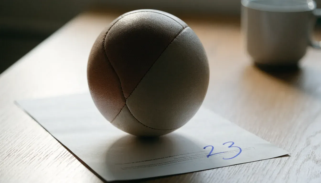 Un pallone da calcio appoggiato su una schedina bianca su un tavolo di legno, alla luce del giorno
