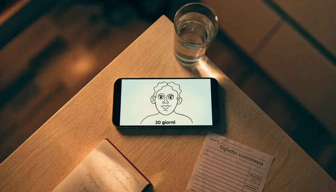 Un documento di identità appoggiato accanto a uno smartphone con un timer sullo schermo, su un tavolo da cucina