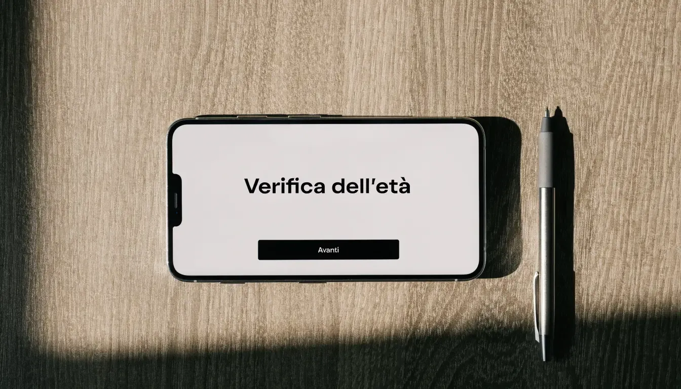 Un foglio di concessione in carta con un timbro rosso, appoggiato su una scrivania di legno accanto a una penna