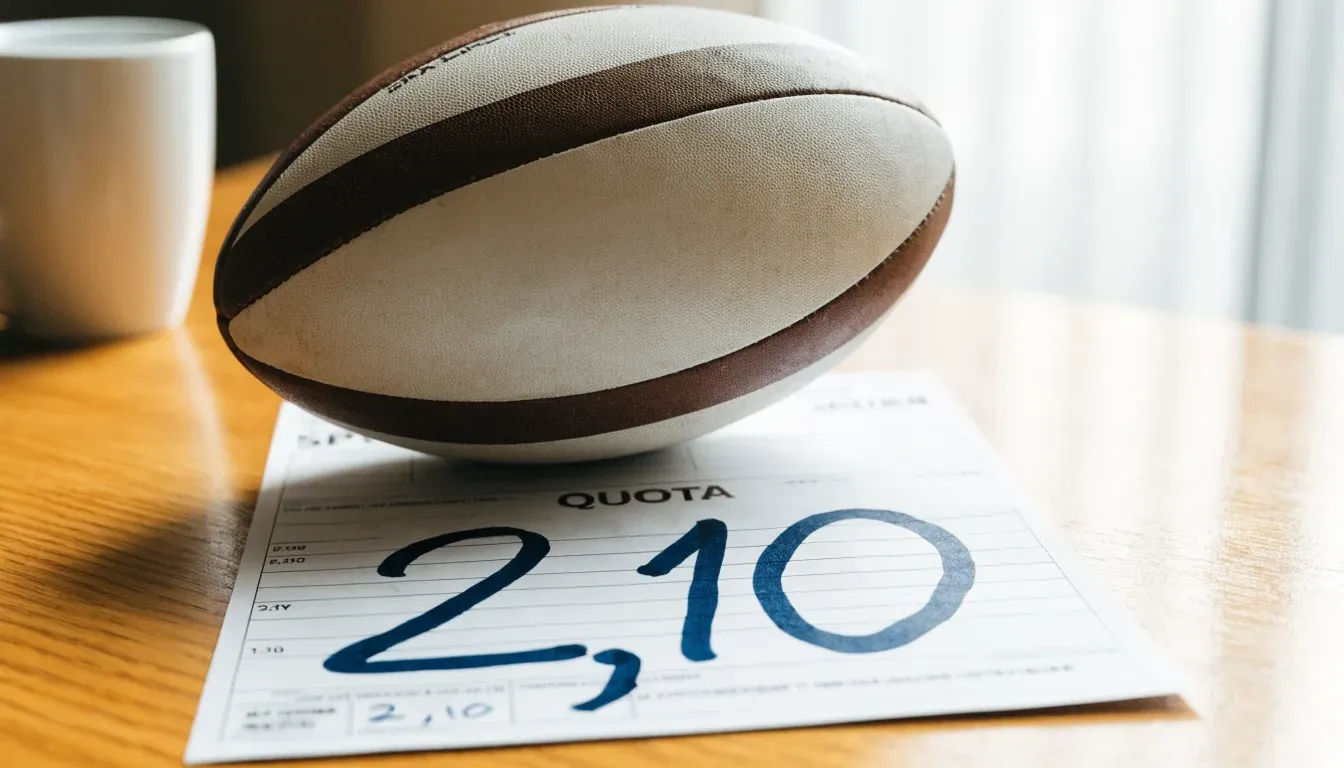 Un pallone da calcio appoggiato su una schedina bianca su un tavolo di legno, alla luce del giorno