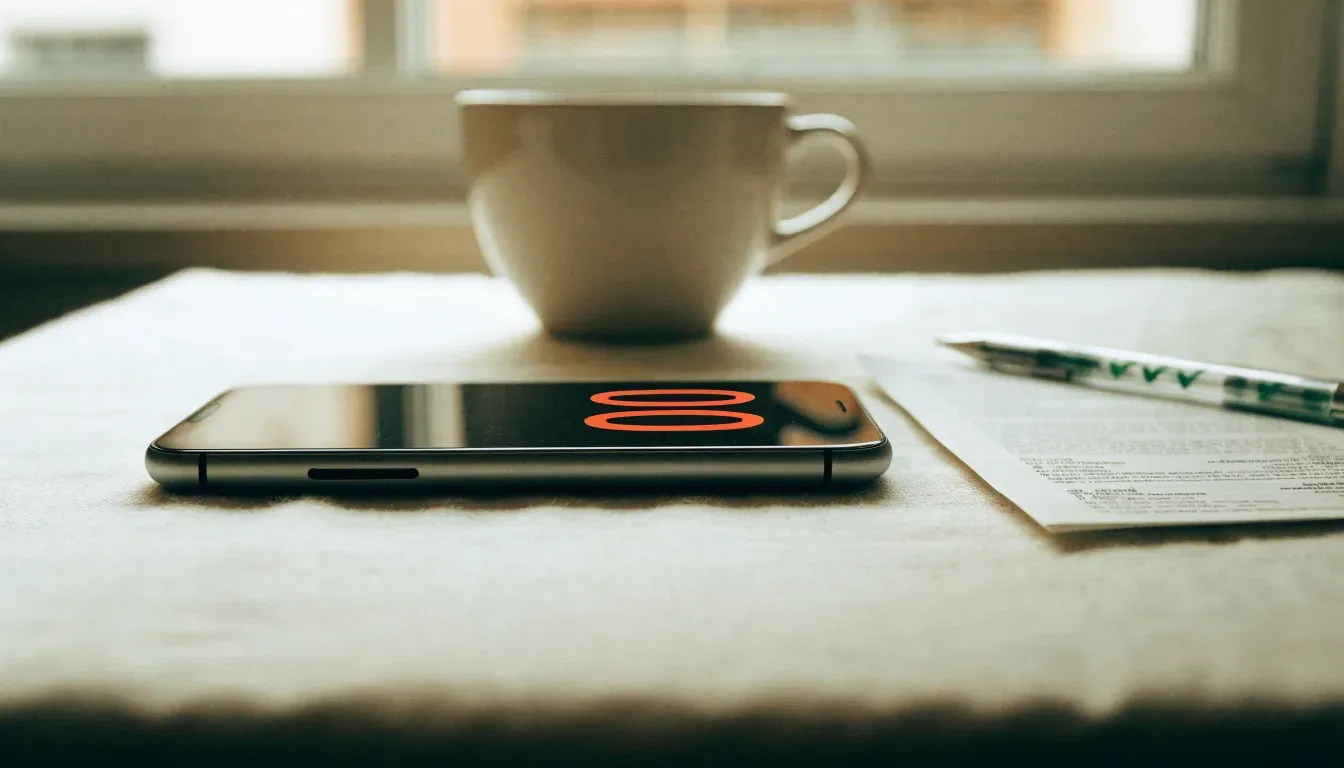 Un documento di identità appoggiato accanto a uno smartphone con un timer sullo schermo, su un tavolo da cucina
