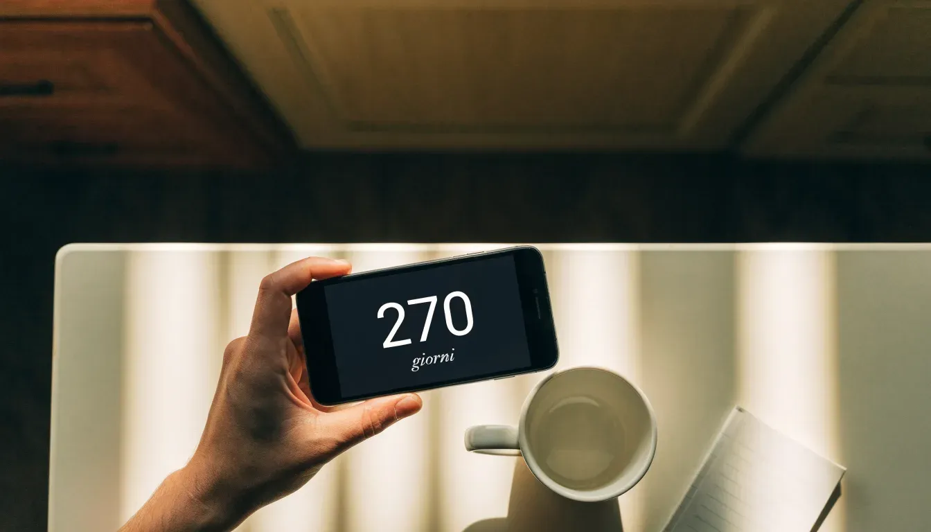 Un documento di identità appoggiato accanto a uno smartphone con un timer sullo schermo, su un tavolo da cucina