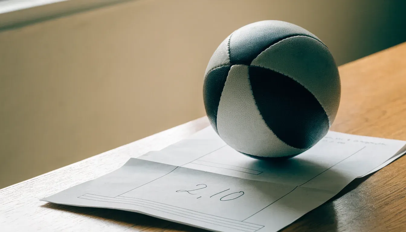 Un pallone da calcio appoggiato su una schedina bianca su un tavolo di legno, alla luce del giorno