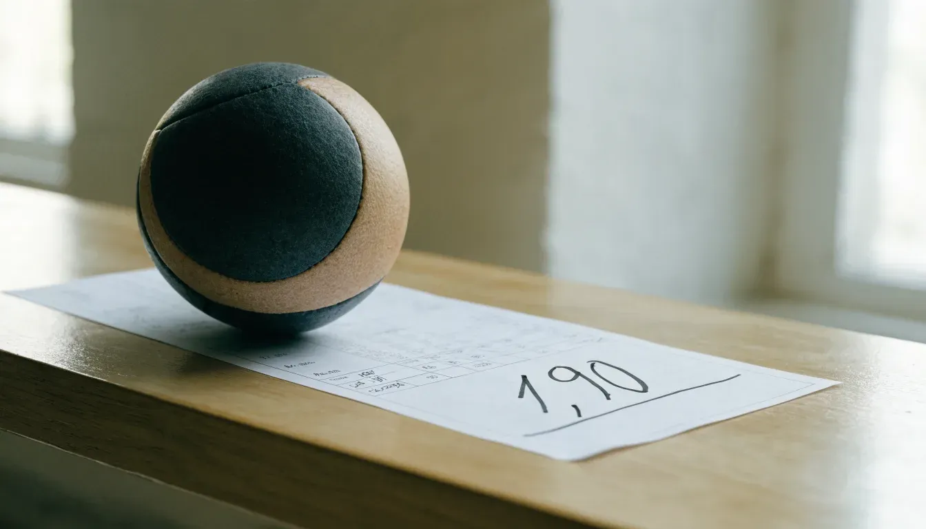 Un pallone da calcio appoggiato su una schedina bianca su un tavolo di legno, alla luce del giorno